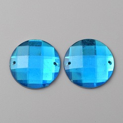 Deep-Sky-blau Nähen auf Rhine, facettierter Acryl-Strassstein, 2-Loch-Links, flacher Rücken & Rückseite plattiert, Halbrund, für Kostüm, Abendkleider, Kleidung, Hochzeitskleid, Dekoration, Deep-Sky-blau, 24.5~25x5.8 mm, Bohrung: 1.2 mm