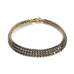 Black Cubic Zirconia Tennis Bracelets for Women Girl Gift, with Brass Clasps, Real 18K Gold Plated, Black, 7-1/8 inch(18cm)