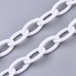 White Opaque Acrylic Cable Chains, Horse Eye, White, 13x8x2mm, 18.5 inch~19.29 inch(47~49cm)/strand