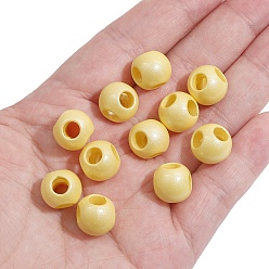 Yellow Pearlized Acrylic European Beads, Large Hole Beads, 4-hole Round, Yellow, 12x10mm, Hole: 4.5mm, 5pcs/bag