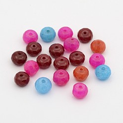 (52) Непрозрачная лаванда Натуральный белый нефритовые четки, окрашенные, граненые, рондель, разноцветные, 6x4~5 мм, отверстие : 1 мм