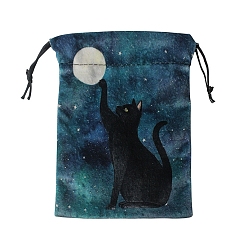 Cat Shape Cat Theme Velvet Printed Storage Pouches, Drawstring Bag, Rectangle, Cat Shape, 18x13cm