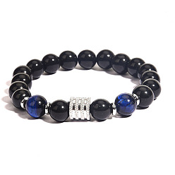 Blue Natural Obsidian Stretch Bracelets, Blue, 7-1/2 inch(19cm)
