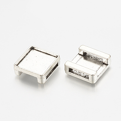 Antique Silver Tibetan Style Alloy Slide Charms Cabochon Settings, Cadmium Free & Lead Free, Square, Antique Silver, Tray: 12mm, 14x14x5.5mm, Hole: 11x2.5mm, about 540pcs/1000g