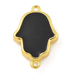 Черный Стойка покрытие латунь эмаль религия хамса рука соединительные подвески, долговечный, без кадмия и без свинца, реальный 18 k позолоченный, чёрные, 19x13x4 мм, отверстие : 1 мм