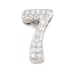 Number Латунные микро проложить кубического циркония подвески, числовые прелести, долгоиграющий, стойки покрытие, без свинца и без кадмия, платина, 7, 14x8.5x5 мм, отверстие : 10.5x2 мм