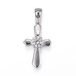 Stainless Steel Color 304 Stainless Steel Pendants, with Cubic Zirconia, Cross, Stainless Steel Color, 25x11.5x4mm, Hole: 4x2.5mm
