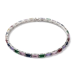 Разноцветный Платиновые латунные браслеты-манжеты, с прямоугольником фианитами, красочный, внутренний диаметр: 2-1/8 дюйм (5.5 см)