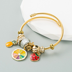 Strawberry Pineapple Colorful Cartoon Fruit Adjustable Bracelet with Shiny Diamond Ball Charm