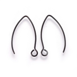 Electrophoresis Black 304 Stainless Steel Earring Hooks, with Horizontal Loop, Electrophoresis Black, 25.5x15x0.8mm, Hole: 2mm, 20 Gauge, Pin: 0.8mm
