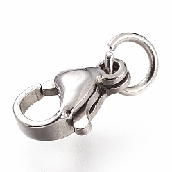 Stainless Steel Color 304 Stainless Steel Lobster Claw Clasps, With Jump Ring, Stainless Steel Color, 10x7x3mm, Hole: 3.2mm, Jump Ring: 5x0.6mm