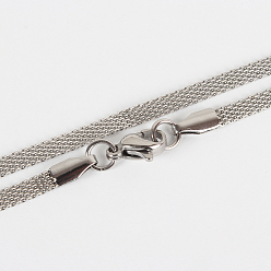 Stainless Steel Color 304 Stainless Steel Mesh Chain Necklace Making, with Lobster Claw Clasps, Stainless Steel Color, 17.7 inch(45cm)