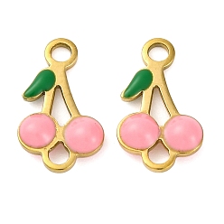 Pink Ионное покрытие (ip) 304 нержавеющая сталь эмалированные фруктовые соединители подвески, вишневые ссылки, золотые, розовые, 13x7.5x2.5 мм, отверстие : 1.6 мм