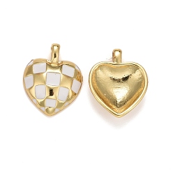 Белый Подвески из латуни с эмалью в стойку, долговечный, реальный 18 k позолоченный, без свинца и без кадмия, 3 d сердца, белые, 15x12x3.5 мм, отверстие : 1x2.5 мм