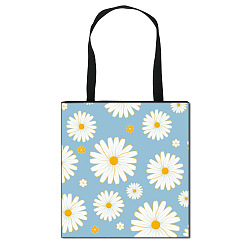Light Sky Blue Daisy Flower Printed Polyester Shoulder Bag, Rectangle, Light Sky Blue, 39.5x39cm