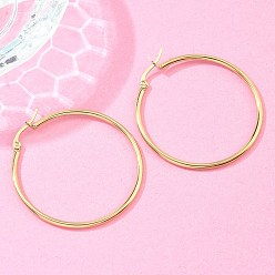 Real 18K Gold Plated Ion Plating(IP) 304 Stainless Steel Hoop Earrings, Hand Polished Hypoallergenic Earrings, Ring Shape, Real 18K Gold Plated, 44x2mm, 12 Gauge, Pin: 1x0.7mm
