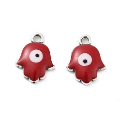 Красный Подвески из эмали и сплава, рука хамса с оберегом от сглаза, без кадмия, без никеля и без свинца, античное серебро, красные, 16.5x12.5x3 мм, отверстие : 2 мм