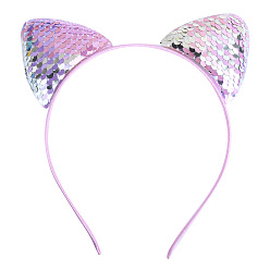 Pearl Pink Cat Ears with Reversible Sequins Cloth Head Bands, Hair Accessories for Girls, Pearl Pink, 150x188x9mm