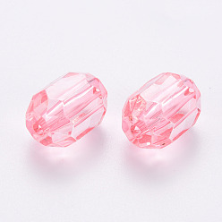 Pink Transparent Acrylic Beads, Oval, Faceted, Pink, 14x10x10mm, Hole: 2mm, about 377pcs/500g
