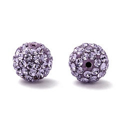 371_Violet Half Drilled Czech Crystal Rhinestone Pave Disco Ball Beads, Small Round Polymer Clay Czech Rhinestone Beads, 371_Violet, PP9(1.5~1.6mm), 8mm, Hole: 1.2mm