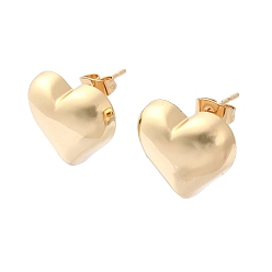 Golden Heart Brass Stud Earrings, Long-Lasting Plated, Golden, 16x18mm