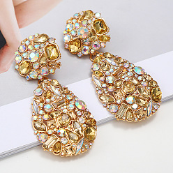 Champagne color Colorful Crystal Ellipse Handmade Pendant Earrings for Women's Fashion Jewelry