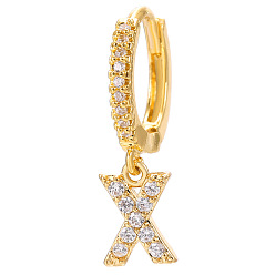 Letter X Clear Cubic Zirconia Initial Letter Dangle Hoop Earrings, Golden Brass Jewelry for Women, Letter.X, 22mm