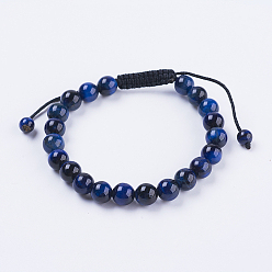 Tiger Eye Adjustable Nylon Cord Braided Bead Bracelets, with Tiger Eye Beads, 2-1/8 inch(55mm)