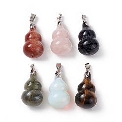 Mixed Stone Natural & Synthetic Gemstone Pendants, with Platinum Tone Brass Findings, Gourd Charm, 29.5x18mm, Hole: 6x4mm
