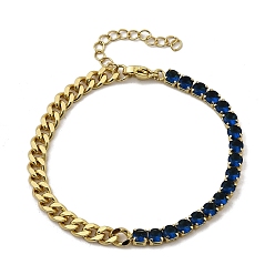 Темно-Синий Латунные браслеты с квадратными звеньями из микрофибры с кубическим цирконием, цепочка панцирного плетения ювелирные изделия для женщин, без кадмия и без свинца, долговечный, стойки покрытие, реальный 18 k позолоченный, темно-синий, 6-5/8 дюйм (16.7 см)