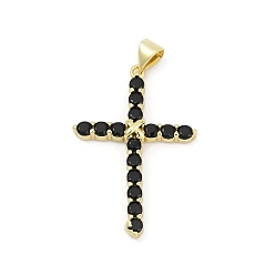Черный Латунные микро проложить кубического циркония подвески, крестик, без свинца и без кадмия, долговечный, стойки покрытие, реальный 18 k позолоченный, чёрные, 33.5x22.5x5.5 мм, отверстие : 3x5.5 мм