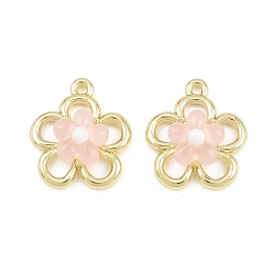 Pink Подвески из сплава и смолы, кулон в виде распустившегося цветка, долговечный, стойки покрытие, золотые, розовые, 17.5x15x6.5 мм, отверстие : 1.3 мм