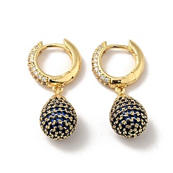 Blue Cubic Zirconia Teardrop Dangle Hoop Earrings, Real 18K Gold Plated Brass Jewelry for Women, Blue, 31.5mm, Pin: 0.8mm