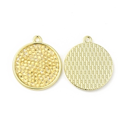 Jonquil Rhinestone Pendants, with Light Gold Plated Brass Findings, Flat Round, Cadmium Free & Lead Free, Jonquil, 25.5x22.5x2.5mm, Hole: 1.8mm