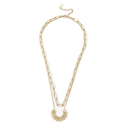 Golden 201 Stainless Steel Cable & Paperclip Chains Double Layer Necklaces, with Sun Pendant, Golden, 16.14 inch(41cm)