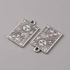 Античное Серебро Сплавочные подвески тибетского стиля, прямоугольник с рисунком таро, солнце xix, 23x14x1.5 мм, отверстие : 1.8 мм