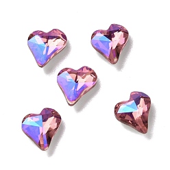Light Rose Glass Rhinestone Cabochons, Pointed Back & Back Plated, Heart, Light Rose, 9x8x3.5mm