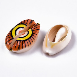 Коралловый Набивные бусины из натуральных ракушек каури, нет отверстий / незавершенного, с рисунком сглаза, коралл, 18~22x13~14x6~8 мм