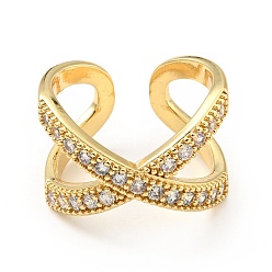 Прозрачный Открытое кольцо-манжета с кубическим цирконием крест-накрест, настоящие позолоченные украшения из латуни для женщин, без кадмия и без свинца, прозрачные, размер США 18 7 (1/2 мм)