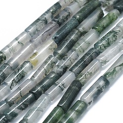 Moss Agate Natural Moss Agate Beads Strands, Column, 11~15x3.5~4.5mm, Hole: 1~1.2mm, about 28~30pcs/strand, 15.1~15.9 inch(38.5~40.5cm)