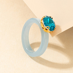 18407-blue Шикарное минималистичное кольцо из акриловой смолы с четким дизайном и винтажным французским стилем., украшенные сверкающими драгоценными камнями – креативные женские украшения