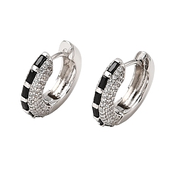Noir Micro cuivres ouvrent zircons boucles d'oreilles, sans plomb et sans cadmium, crémaillère plaquage, plaqué longue durée, platine, noir, 17.5~18x4.5mm