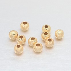 Chapado en Oro Real 18K Perlas redondas con textura de latón chapado en oro real de 18 k, sin plomo, cadmio, níquel, 4 mm, agujero: 1 mm
