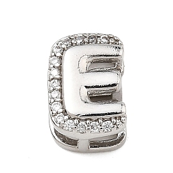 Letter E Латунные микропаве прозрачные кубические циркониевые подвески, письмо амулеты, стойки покрытие, долговечный, без свинца и без кадмия, платина, Письмо E, 10x7x5.5 мм, отверстие : 5x2.5 мм