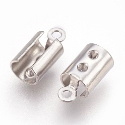 Stainless Steel Color 304 Stainless Steel Folding Crimp Ends, Fold Over Crimp Cord Ends, Stainless Steel Color, 10.5x5.5x4.5mm, Hole: 1.2mm, Inner Diameter: 4~4.5mm