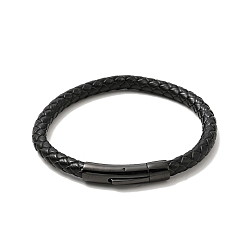Gunmetal Leather Braided Cord Bracelet with 304 Stainless Steel Clasp for Men Women, Black, Gunmetal, 8-1/2 inch(21.5cm)
