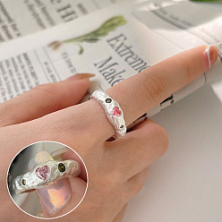 Heart Light Rose Rhinestone Open Cuff Ring, Platinum Brass Jewelry for Women, US Size 8(18.1mm)