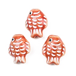 Помидор Фарфоровые бусины ручной работы, рыба, пастельный фарфор, помидор, 20x15x8.5~9 мм, отверстие : 2.4~2.5 мм