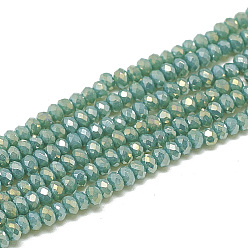Dark Cyan Electroplate Opaque Solid Color Glass Beads Strands, Faceted, Rondelle, Dark Cyan, 2.5x1.5mm, Hole: 0.8mm, about 160~165pcs/strand, 13.78 inch~14.17 inch(35~36cm)