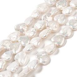 PapayaWhip Natural Keshi Pearl Beads Strands, Baroque Pearls, Cultured Freshwater Pearl, Heart, Grade 5A, PapayaWhip, 12~15x11.5~13x4~6.5mm, Hole: 0.5mm, about 33~34pcs/strand, 14.76~14.96 inch(37.5~38cm)